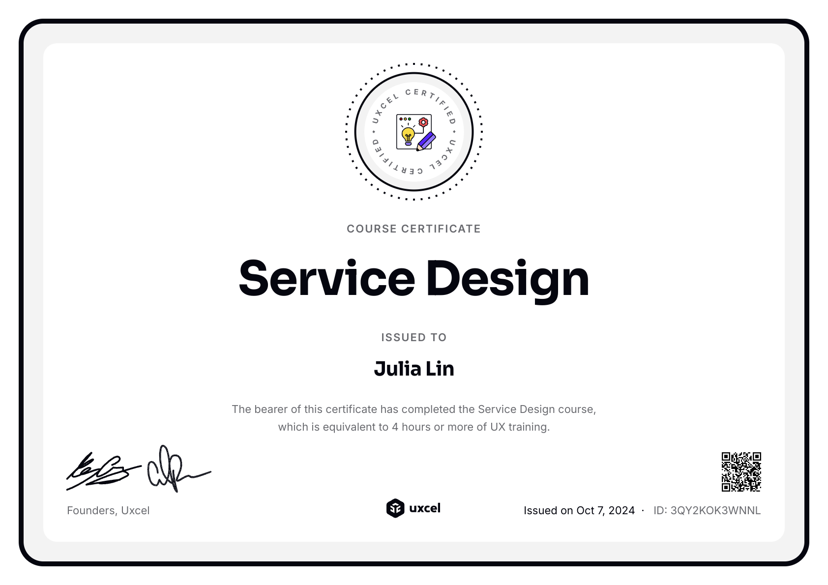Julia Lin's certificate